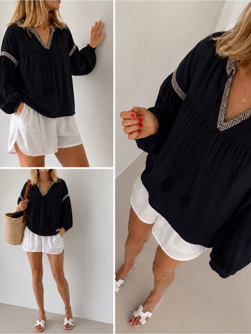 Madewell Black Peasant Blouse Preppy Office Career Plaid Casual Transition Small